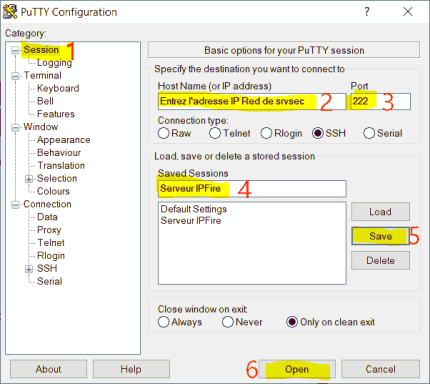 Capture - Putty : Configuration SSH pour IPFire