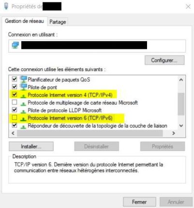 Capture - Windows : IPv6 à désactiver pour la simulation 