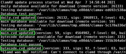 Capture - ClamAV : Logs du service clamav-freshclam