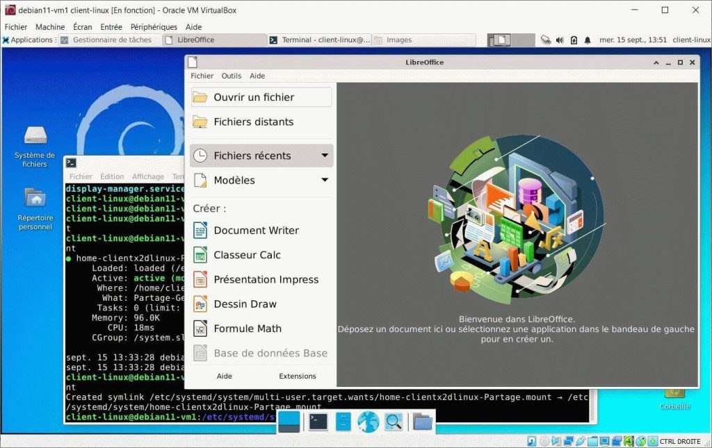 Capture - Debian 11 : Bureau Xfce personnalisé