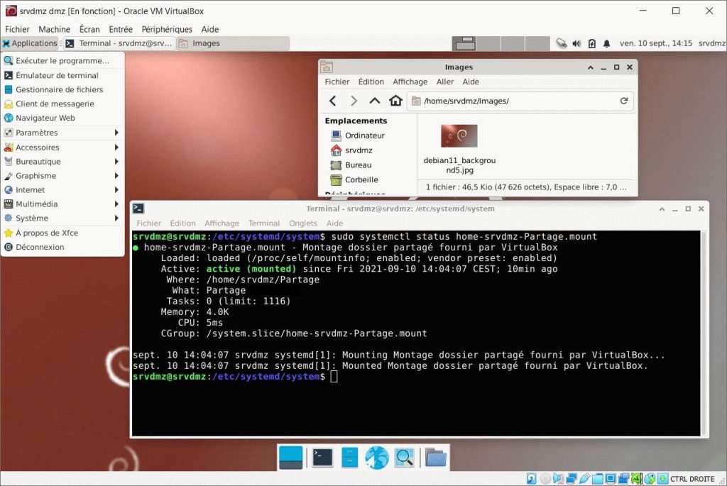 Capture - Debian 11 : Bureau Xfce personnalisé