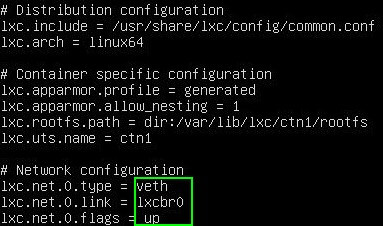 Capture - LXC : Configuration de base du conteneur ctn1