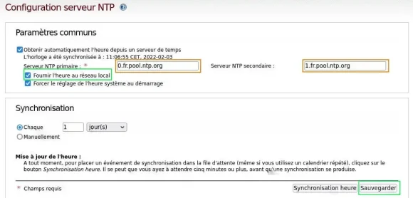 Capture - IPFire : Page Web de configuration du serveur NTP