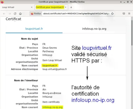 Capture - HTTPS : Détail du certificat pour le site loupvirtuel.fr