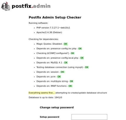 Capture - Postfix : Page setup.php de Postfixadmin