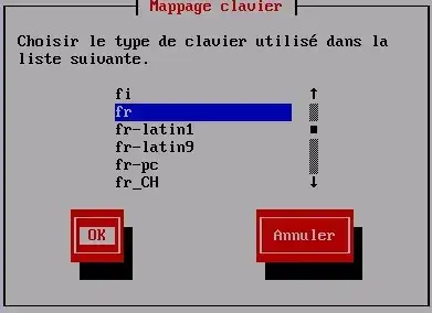 Capture - IPFire : Sélection de la langue du clavier