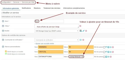 Capture - Centreon : Timeout du service Cpu modifié à 10s