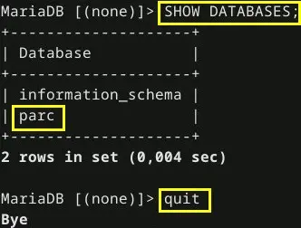 Capture - MySQL : Retour Cde SHOW DATABASES