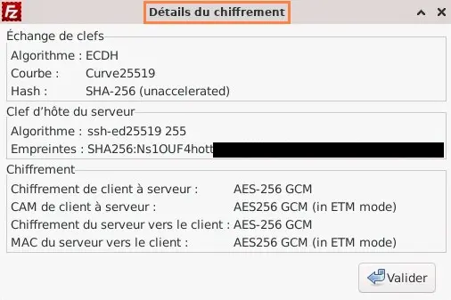 Capture - Filezilla : Détail du chiffrement SFTP