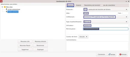 Capture - FileZilla : Création du site FTPS srvlan-commun