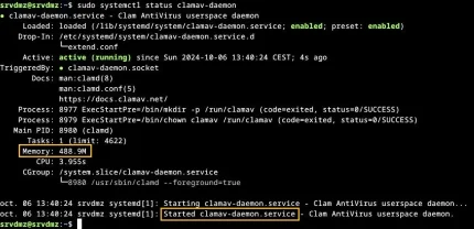 Capture - ClamAV : Statut du service clamav-daemon