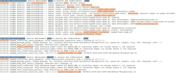 Capture - Logs : Lignes présentes de Dovecot et Rspamd