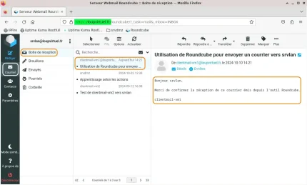 Capture - Roundcube : Courrier reçu sur l'hôte srvlan