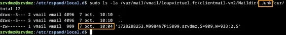 Capture - srvdmz : SPAM dans le dossier .Junk