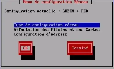Capture - IPFire : Sélection de la configuration réseau