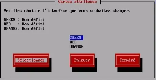 Capture - IPFire : Sélection carte réseau GREEN