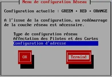 Capture - IPFire : Configuration d'adresse terminée