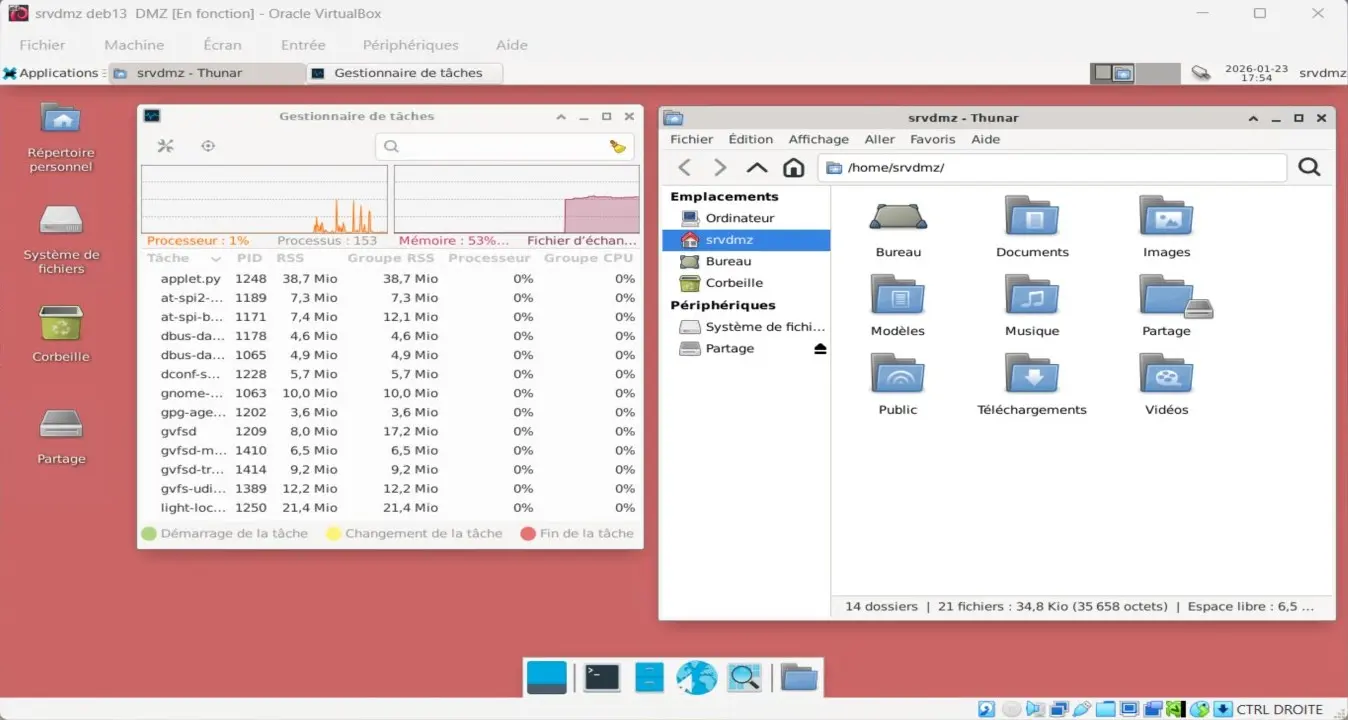Capture - srvdmz : Bureau Xfce personnalisé