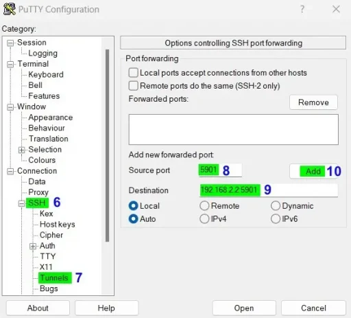 Capture - Putty : Configuration tunnel SSH pour VNC (Partie 2)