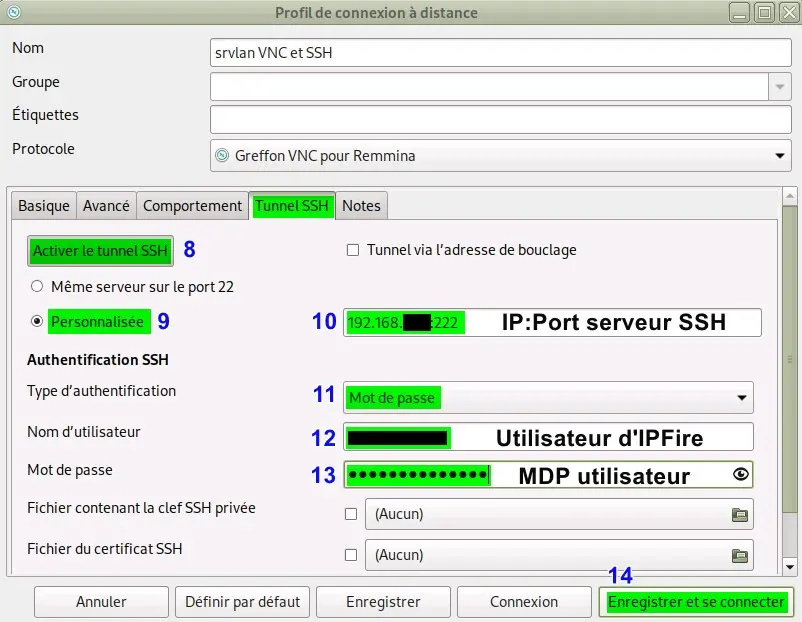 Capture - Remmina : Configuration VNC avec tunnel SSH (Partie 2)