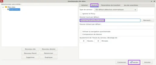 Capture - FileZilla : Réglages SFTP avancés pour le site