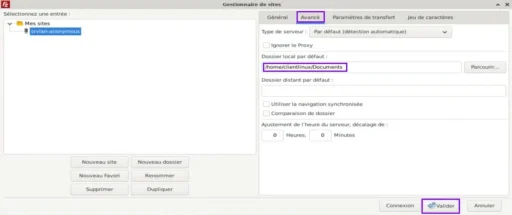 Capture - FileZilla : Réglages avancés FTP Anonymous