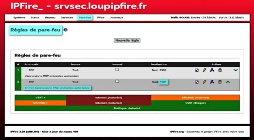 Capture - IPFire : Règle de pare-feu VNC