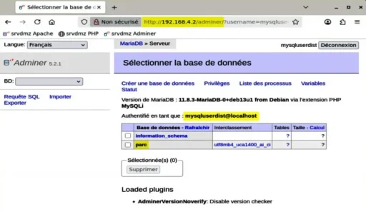 Capture - Adminer : Fenêtre d'administration