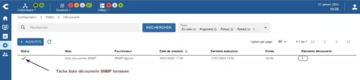 Capture - Centreon : Tâche Auto découverte SNMP terminée
