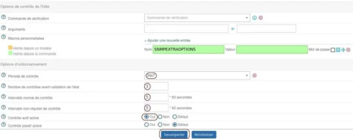 Capture - Centreon : Options contrôle hôte/ordonnancement