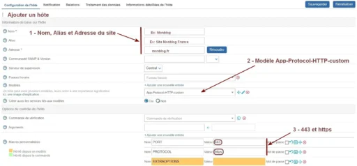 Capture - Centreon : Information de base sur l'hôte Web