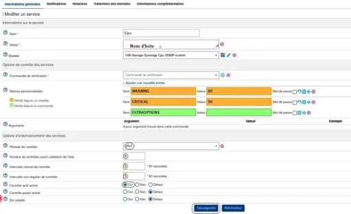 Capture - Centreon : Période de contrôle du Cpu configurée 