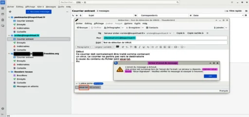 Capture - Thunderbird : Information de virus détecté
